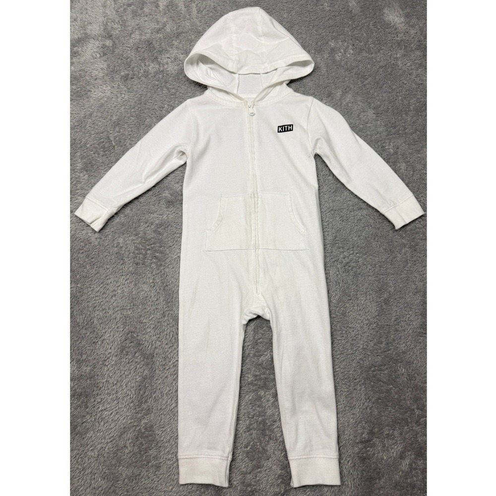 Kith Romper Unisex 18M White Box Logo Hooded Zip Up One Piece Cotton Graphic